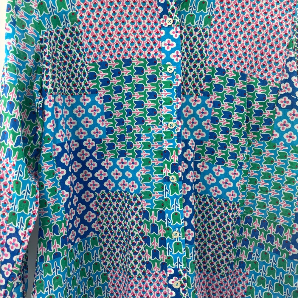 Talbots Blue and Green Patchwork Patterned Button… - image 5